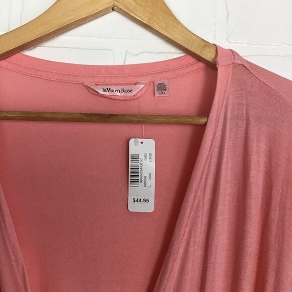 La vie en rose pink kimono cozy jersey wrap robe sleepwear loungewear NWT Large - Picture 3 of 12